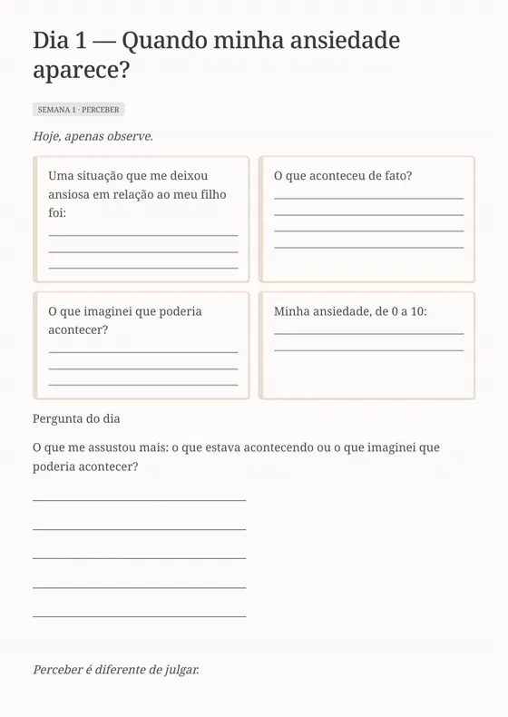 Página de registro diário do Diário das Emoções