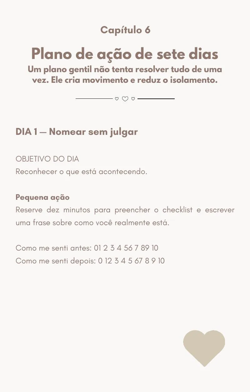 Plano de ação de sete dias do Guia Ansiedade Materna